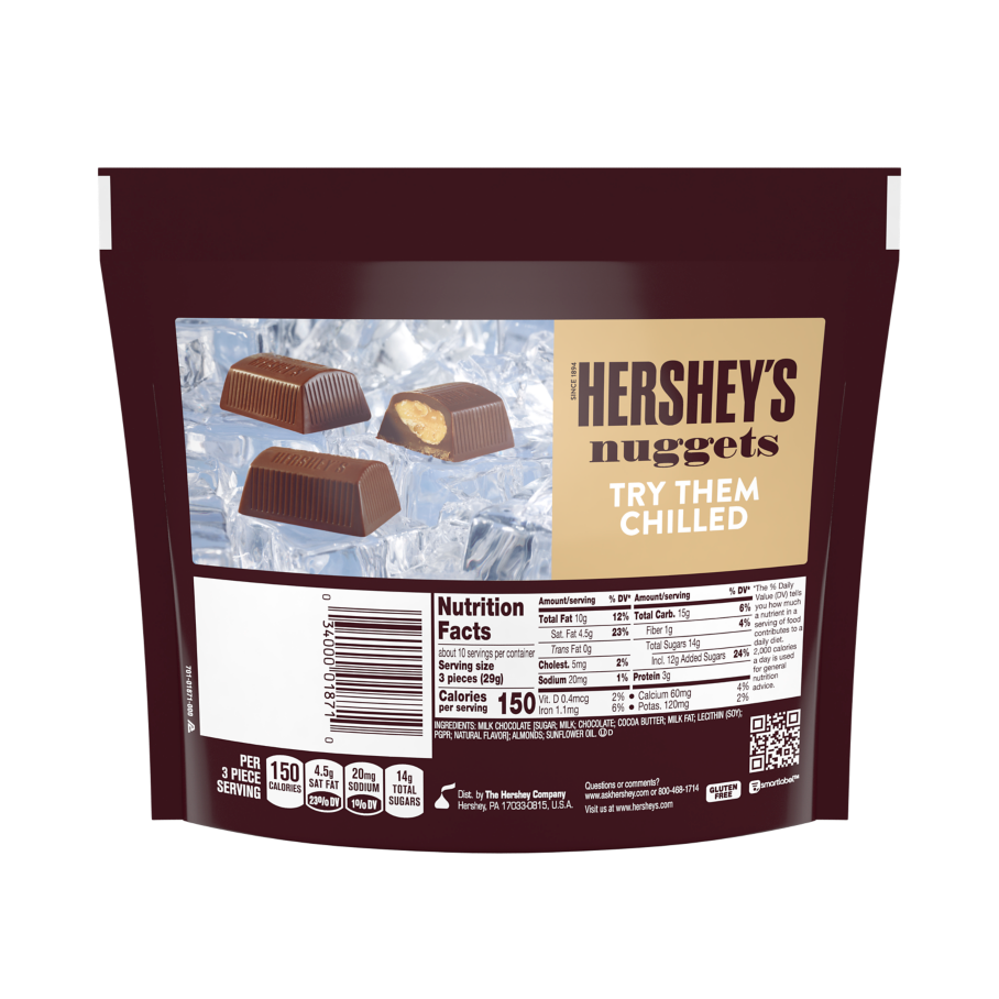 HERSHEY'S NUGGETS Milk Chocolate with Almonds Candy, 10.1 oz pack - Back of Package