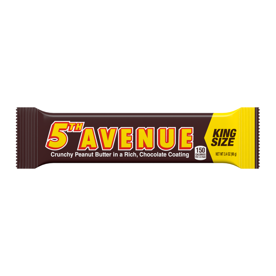 5TH AVENUE Crunchy Peanut Butter in Chocolate King Size Candy Bar, 3.4 oz - Front of Package