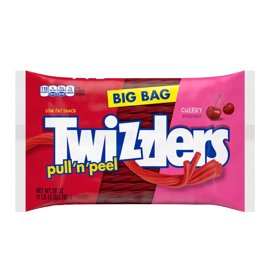 TWIZZLERS PULL 'N' PEEL Cherry Flavored Candy, 28 oz bag - Front of Package
