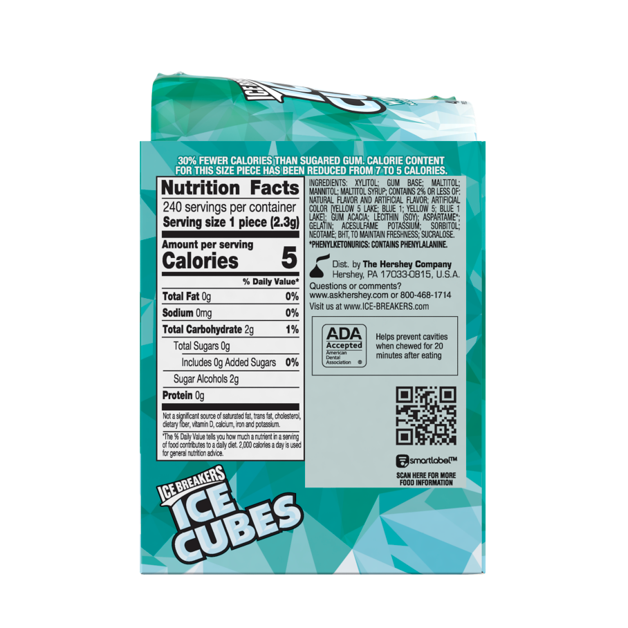 ICE BREAKERS ICE CUBES Wintergreen Sugar Free Gum, 19.44 oz box, 6 pack