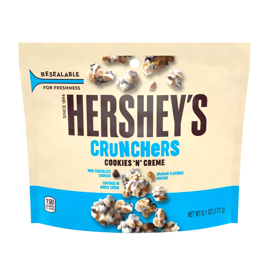 HERSHEY'S Cookies ‘N’ Creme CRUNCHERS Candy, 6.1 oz bag - Front of Package