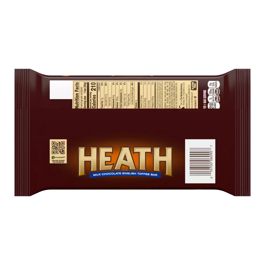 HEATH Milk Chocolate English Toffee Candy Bars, 8.4 oz, 6 pack - Back of Package