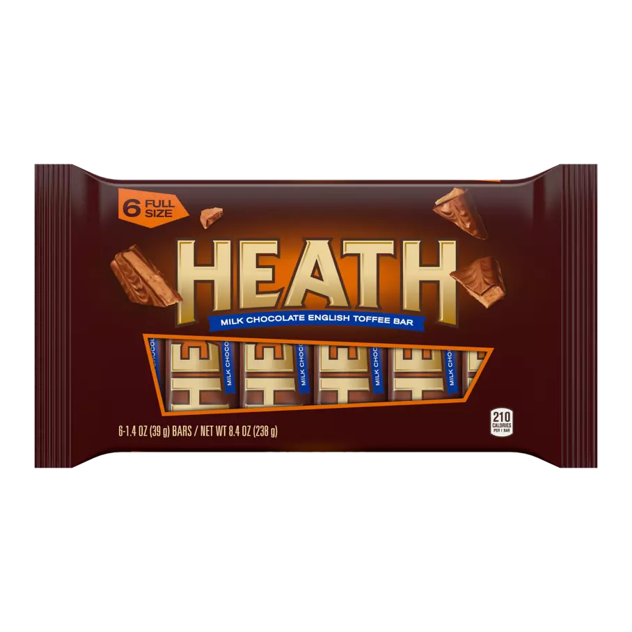 HEATH Milk Chocolate English Toffee Candy Bars, 8.4 oz, 6 pack - Front of Package