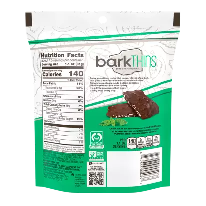 barkTHINS Dark Chocolate Mint Snacking Chocolate, 4.7 oz bag