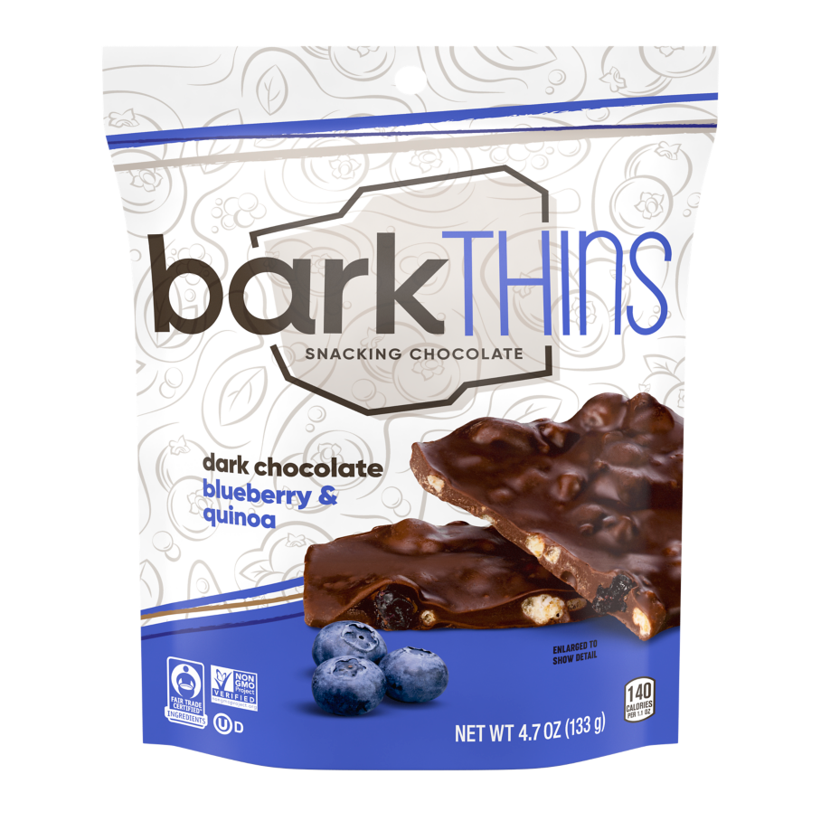 barkTHINS Dark Chocolate Blueberry & Quinoa Snacking Chocolate, 4.7 oz bag - Front of Package