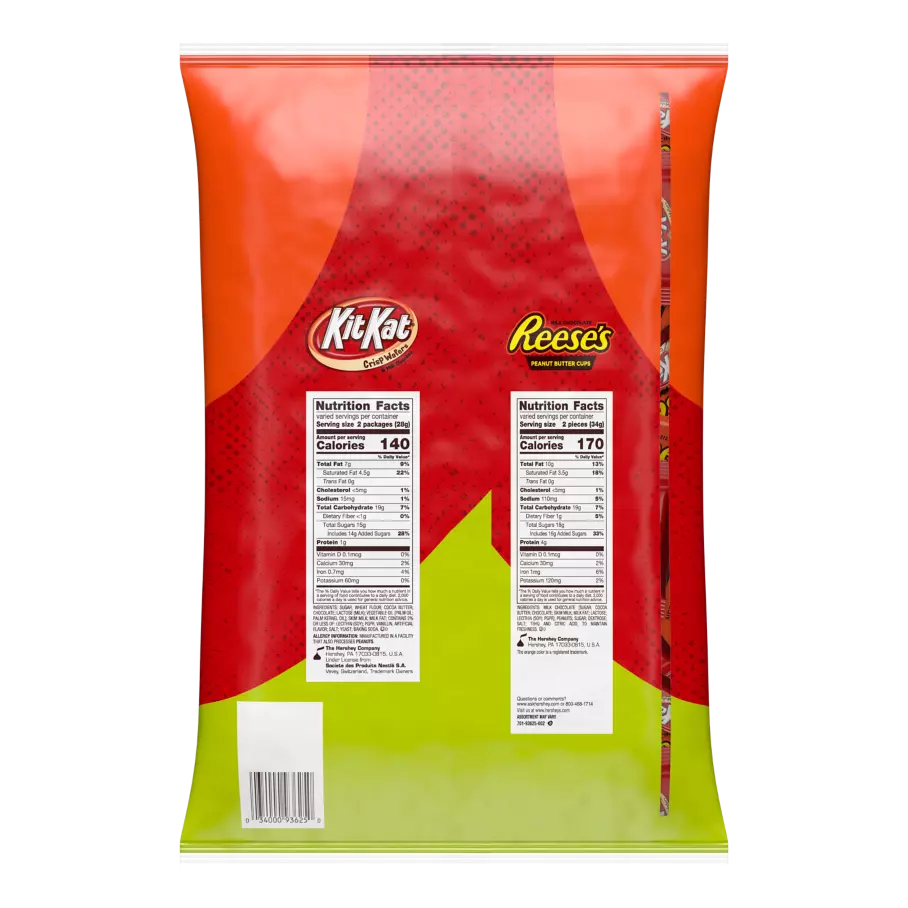 REESE'S & KIT KAT® Snack Size Assortment, 45.38 oz bag, 85 pieces - Back of Package