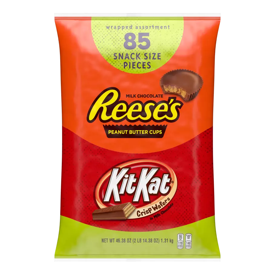 REESE'S & KIT KAT® Snack Size Assortment, 45.38 oz bag, 85 pieces - Front of Package