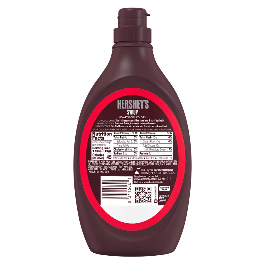 HERSHEY'S Chocolate Syrup, 24 oz bottle - Back of Package