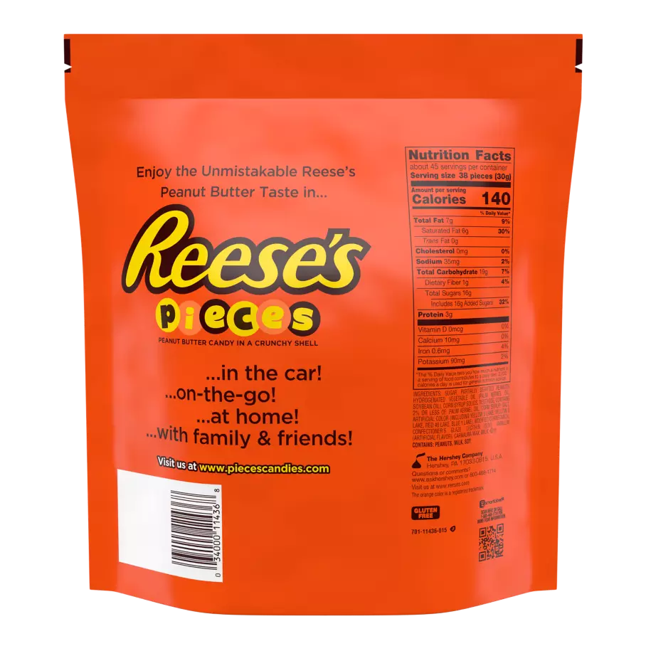REESE'S PIECES Peanut Butter Candy, 48 oz bag - Back of Package