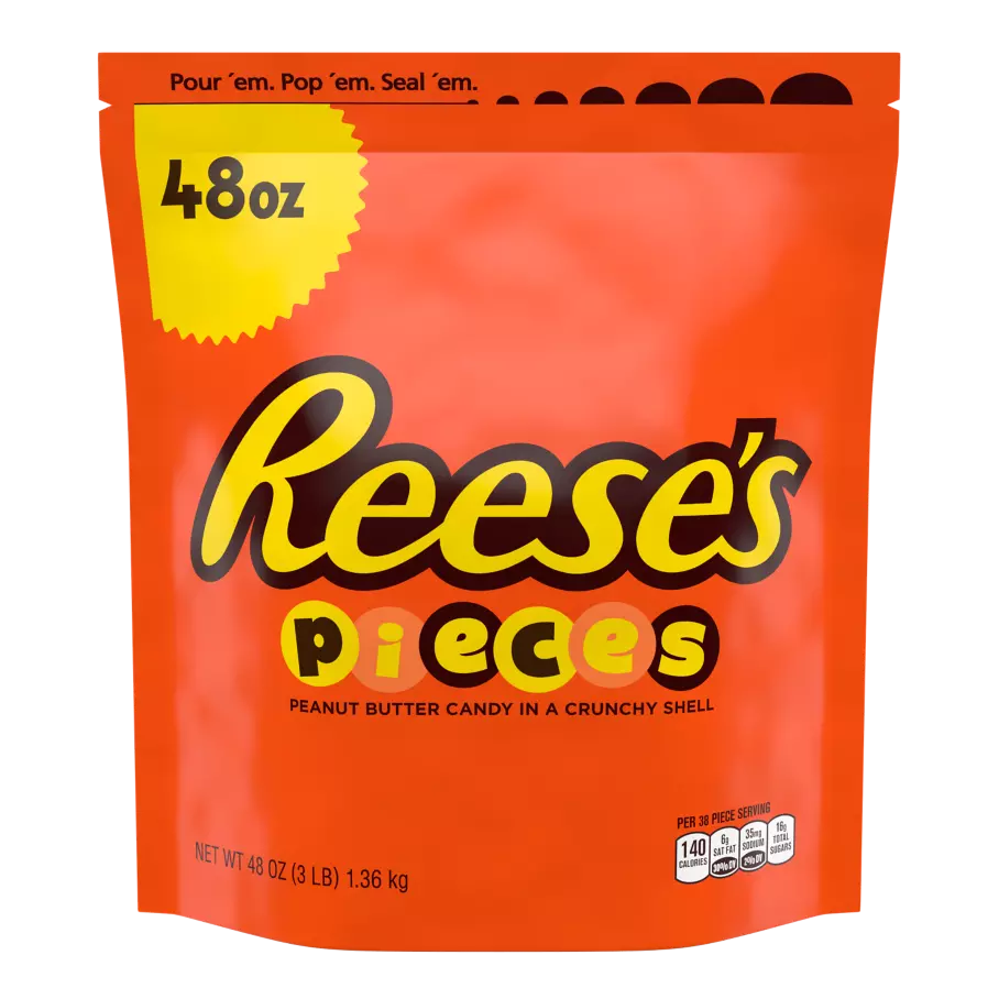 REESE'S PIECES Peanut Butter Candy, 48 oz bag - Front of Package