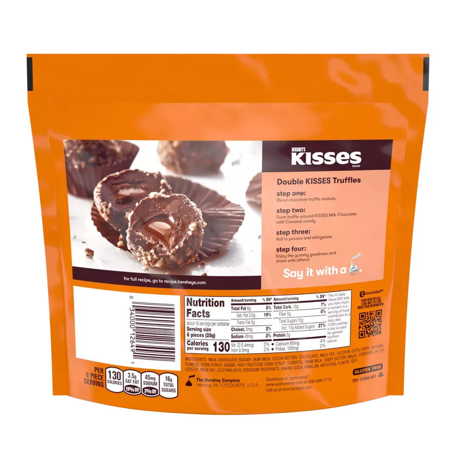 HERSHEY'S KISSES Milk Chocolate Filled with Caramel Candy, 16 oz pack - Back of Package