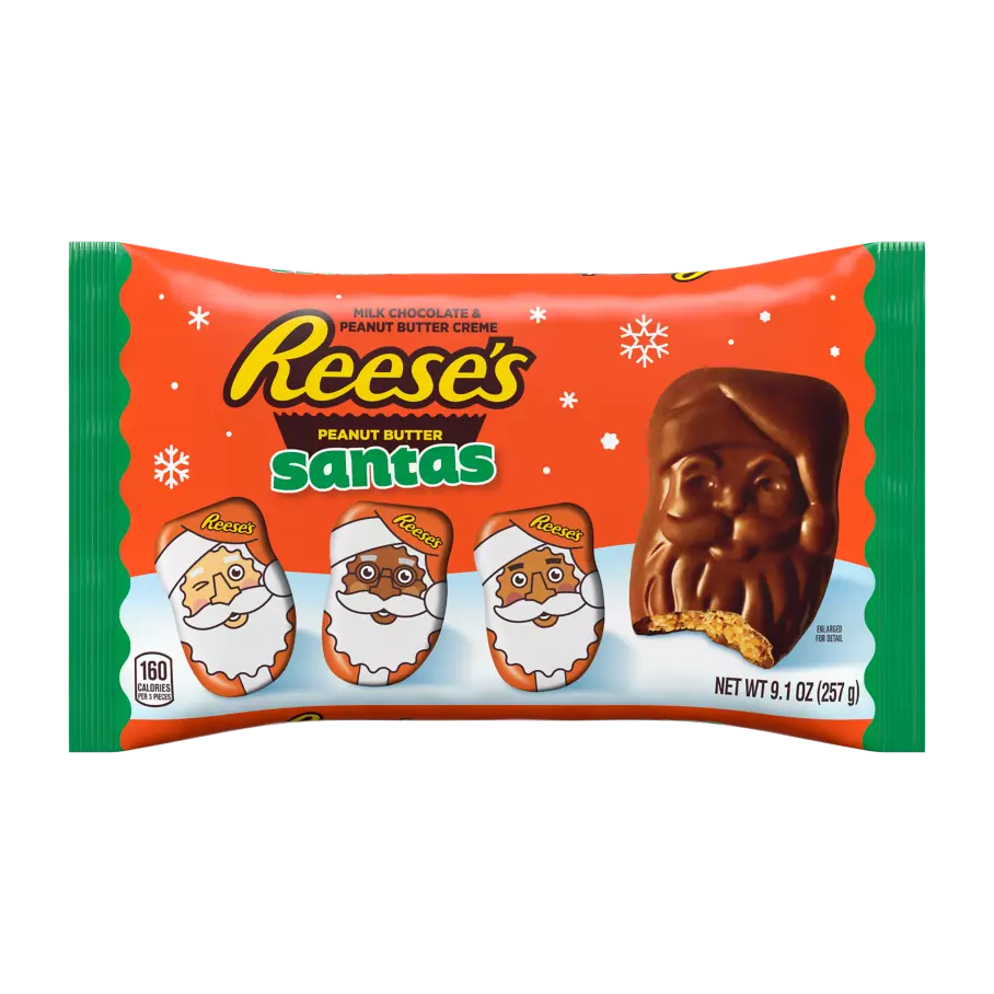 REESE'S Milk Chocolate Peanut Butter Santas, 9.1 oz bag - Front of Package