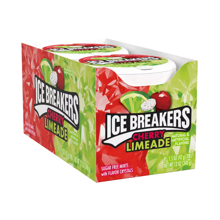 ICE BREAKERS Cherry Limeade Sugar Free Mints, 12 oz box, 8 pack - Front of Package