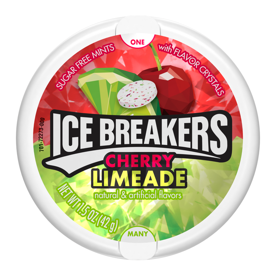 ICE BREAKERS Cherry Limeade Sugar Free Mints, 1.5 oz puck - Front of Package