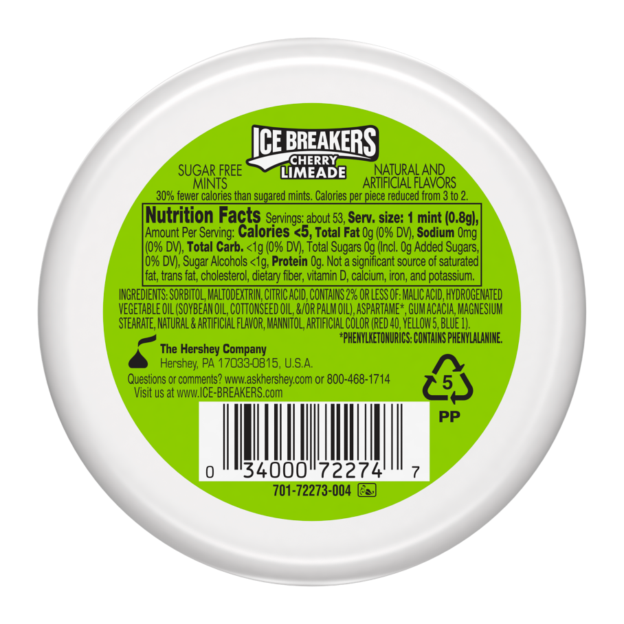 ICE BREAKERS Cherry Limeade Sugar Free Mints, 1.5 oz puck