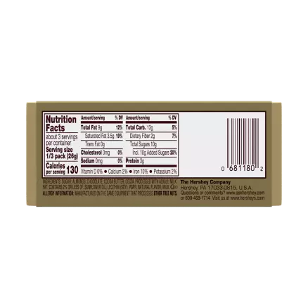 HERSHEY'S GOLDEN ALMOND Dark Chocolate Candy Bars, 2.8 oz, 5 pack
