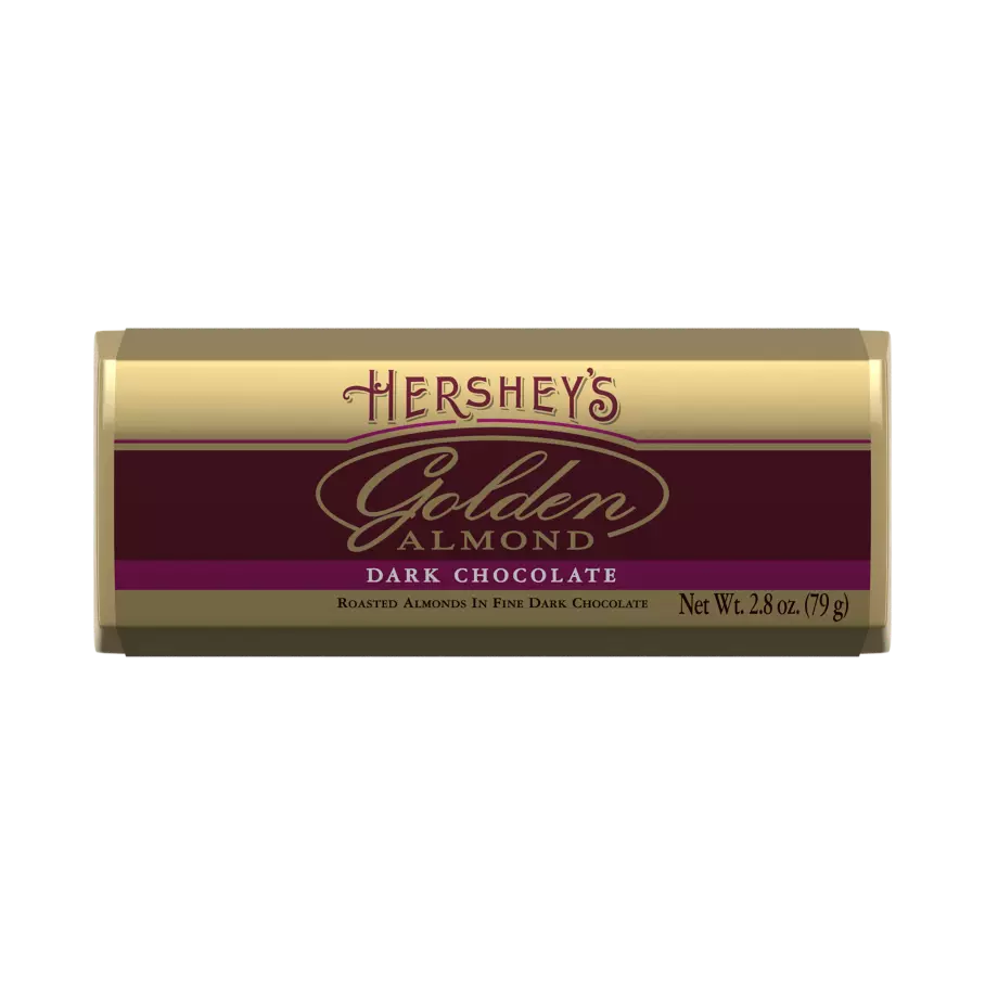HERSHEY'S GOLDEN ALMOND Dark Chocolate Candy Bars, 2.8 oz, 5 pack - Front of Package