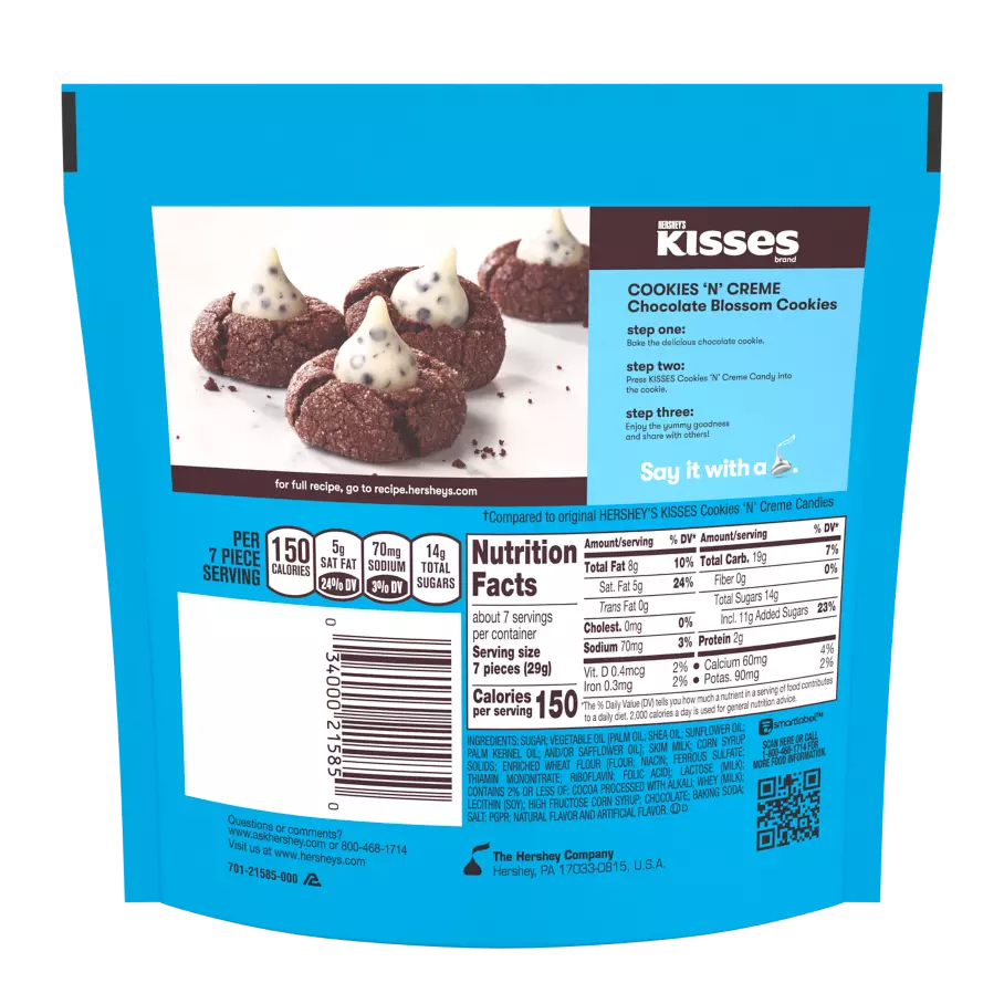 HERSHEY'S KISSES COOKIES 'N' CREME Candy, 7.6 oz pack - Back of Package