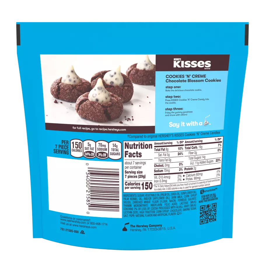 HERSHEY'S KISSES Cookies 'N' Creme Candy, 7.6 oz pack - Back of Package