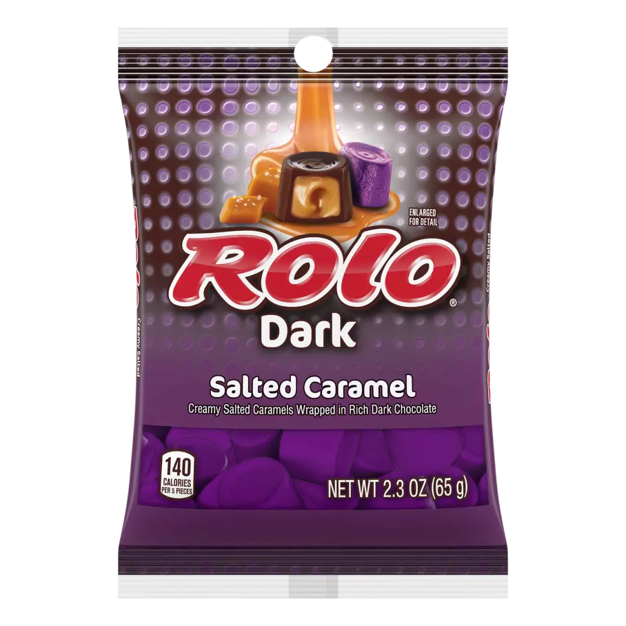 ROLO® Dark Salted Caramel in Rich Dark Chocolate Candy, 2.3 oz bag - Front of Package