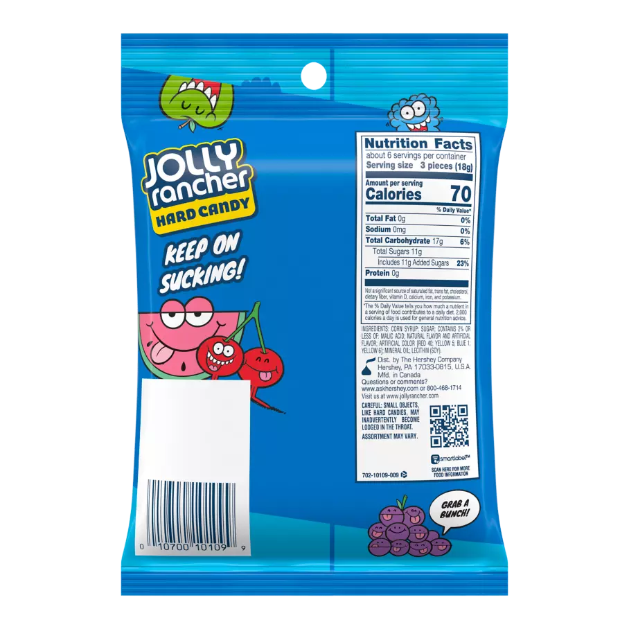 JOLLY RANCHER Original Flavors Hard Candy, 3.8 oz bag - Back of Package