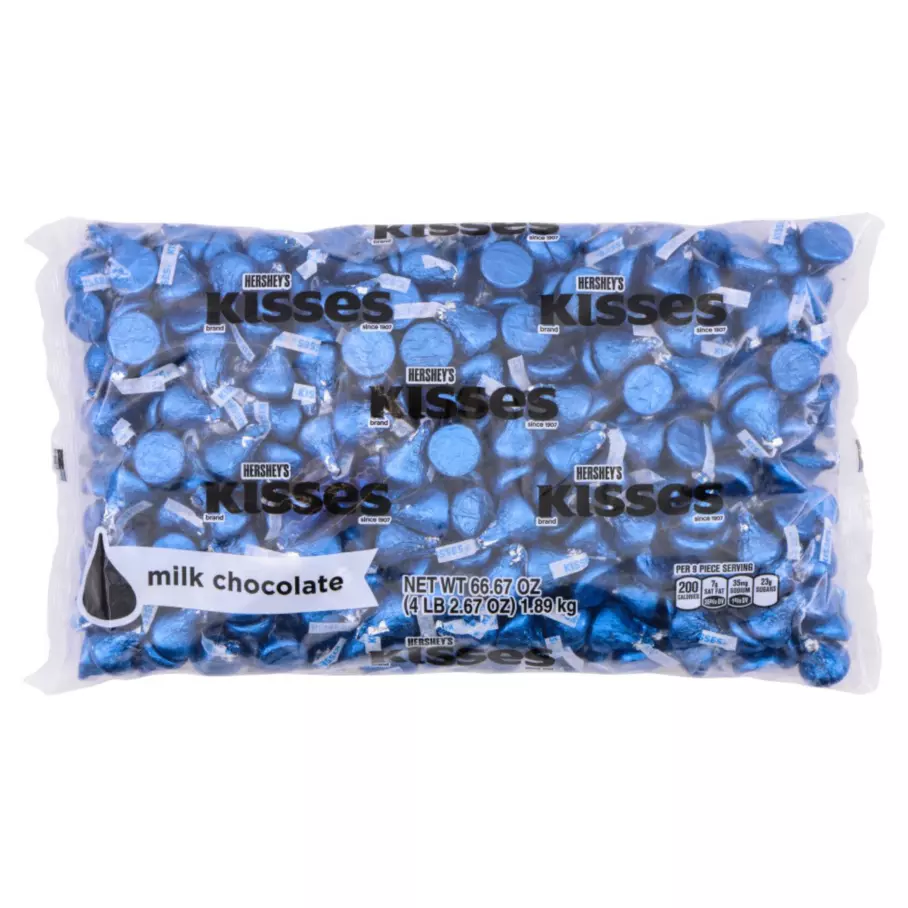 HERSHEY'S KISSES Dark Blue Foil Milk Chocolate Candy, 66.67 oz bag, 400 pieces - Front of Package