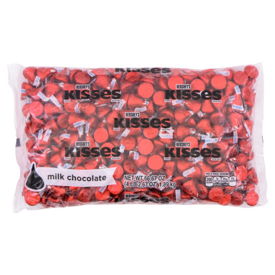 HERSHEY'S KISSES Red Foil Milk Chocolate Candy, 66.67 oz bag, 400 pieces - Front of Package