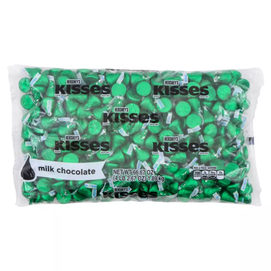 HERSHEY'S KISSES Dark Green Foil Milk Chocolate Candy, 66.67 oz bag, 400 pieces - Front of Package