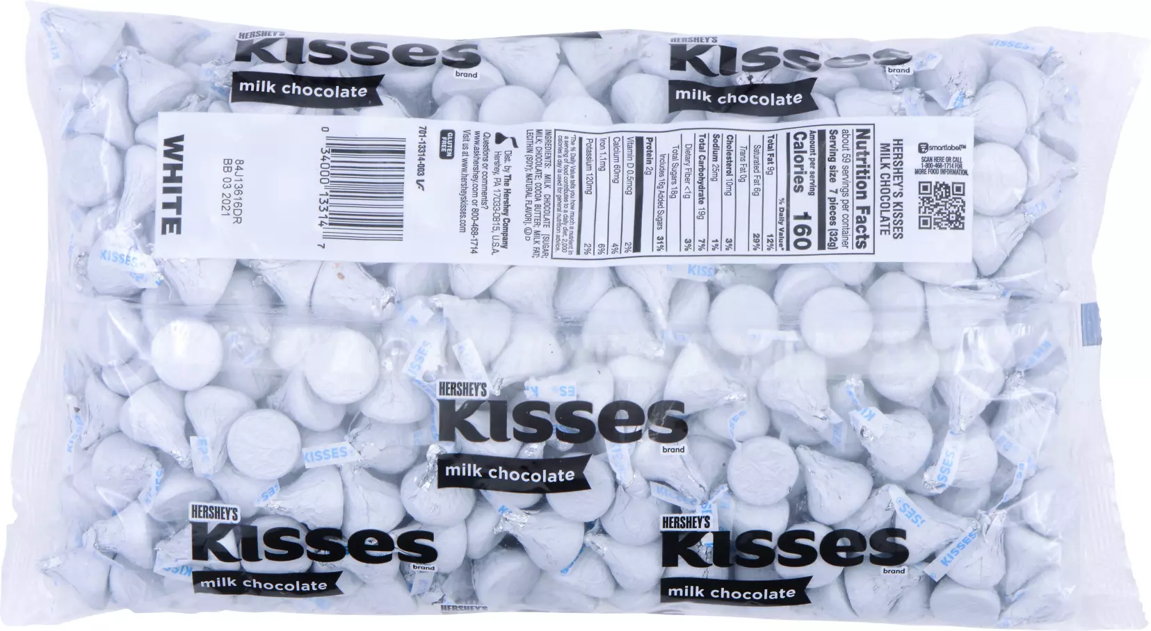 HERSHEY'S KISSES White Foil Milk Chocolate Candy, 66.7 oz bag - Back of Package