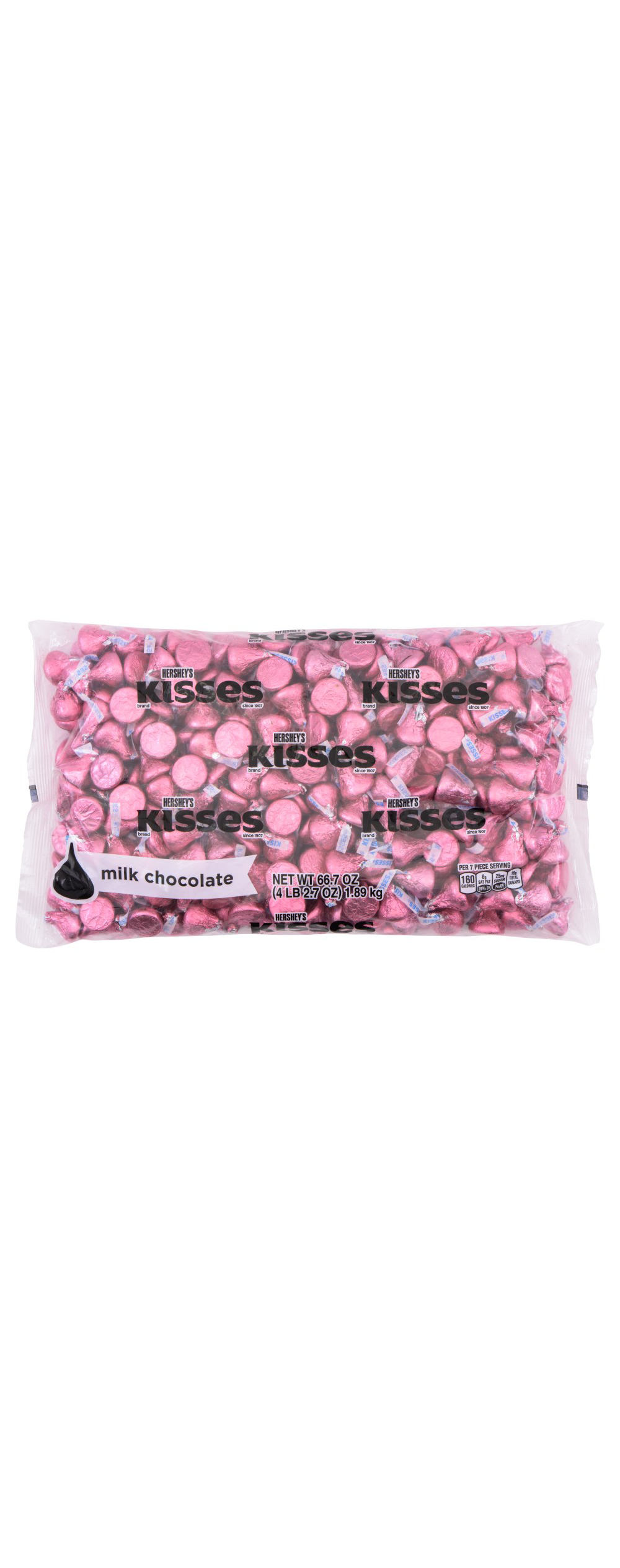 HERSHEY'S KISSES Pink Foil Milk Chocolate Candy, 66.7 oz bag - Front of Package
