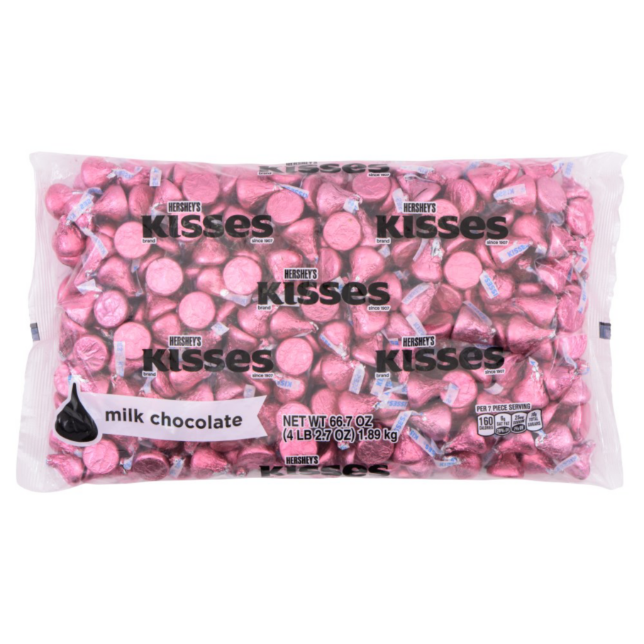HERSHEY'S KISSES Pink Foil Milk Chocolate Candy, 66.7 oz bag - Front of Package