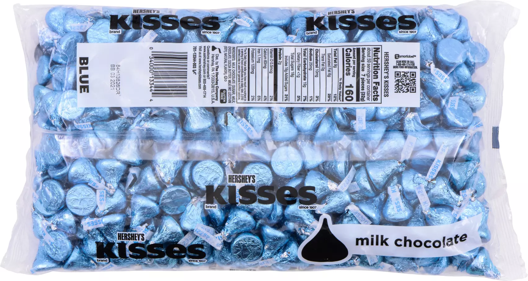 HERSHEY'S KISSES Light Blue Foil Milk Chocolate Candy, 66.7 oz bag - Back of Package