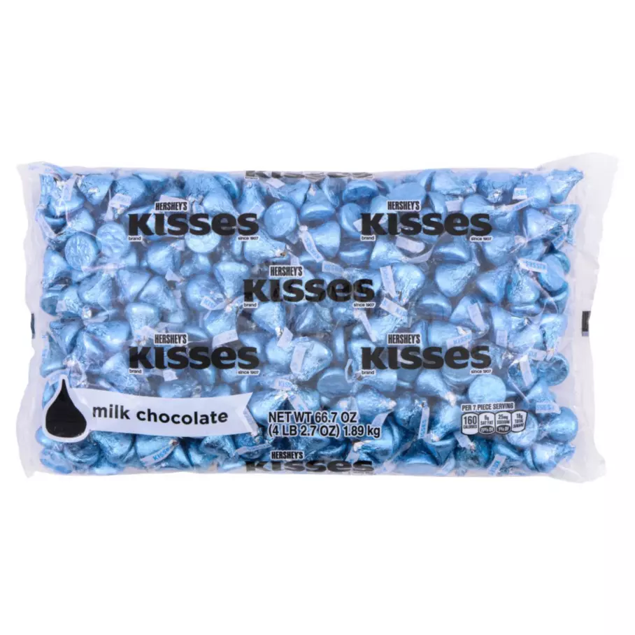 HERSHEY'S KISSES Light Blue Foil Milk Chocolate Candy, 66.7 oz bag - Front of Package