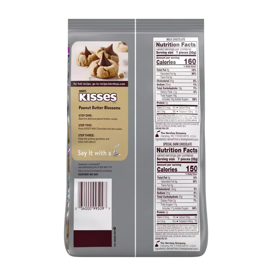 HERSHEY'S KISSES Assortment, 33 oz bag, 9 count - Back of Package