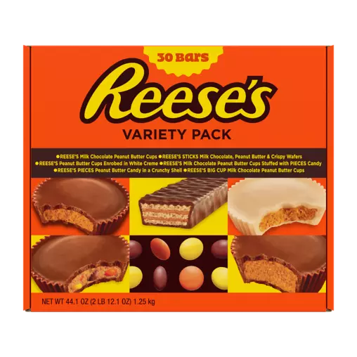 REESE'S Milk Chocolate Peanut Butter Candy Bars, 44.1 oz box, 30 pack