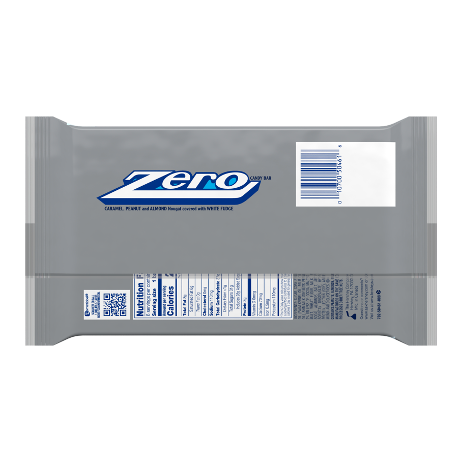 ZERO Candy Bars, 1.85 oz bag, 6 pack - Back of Package