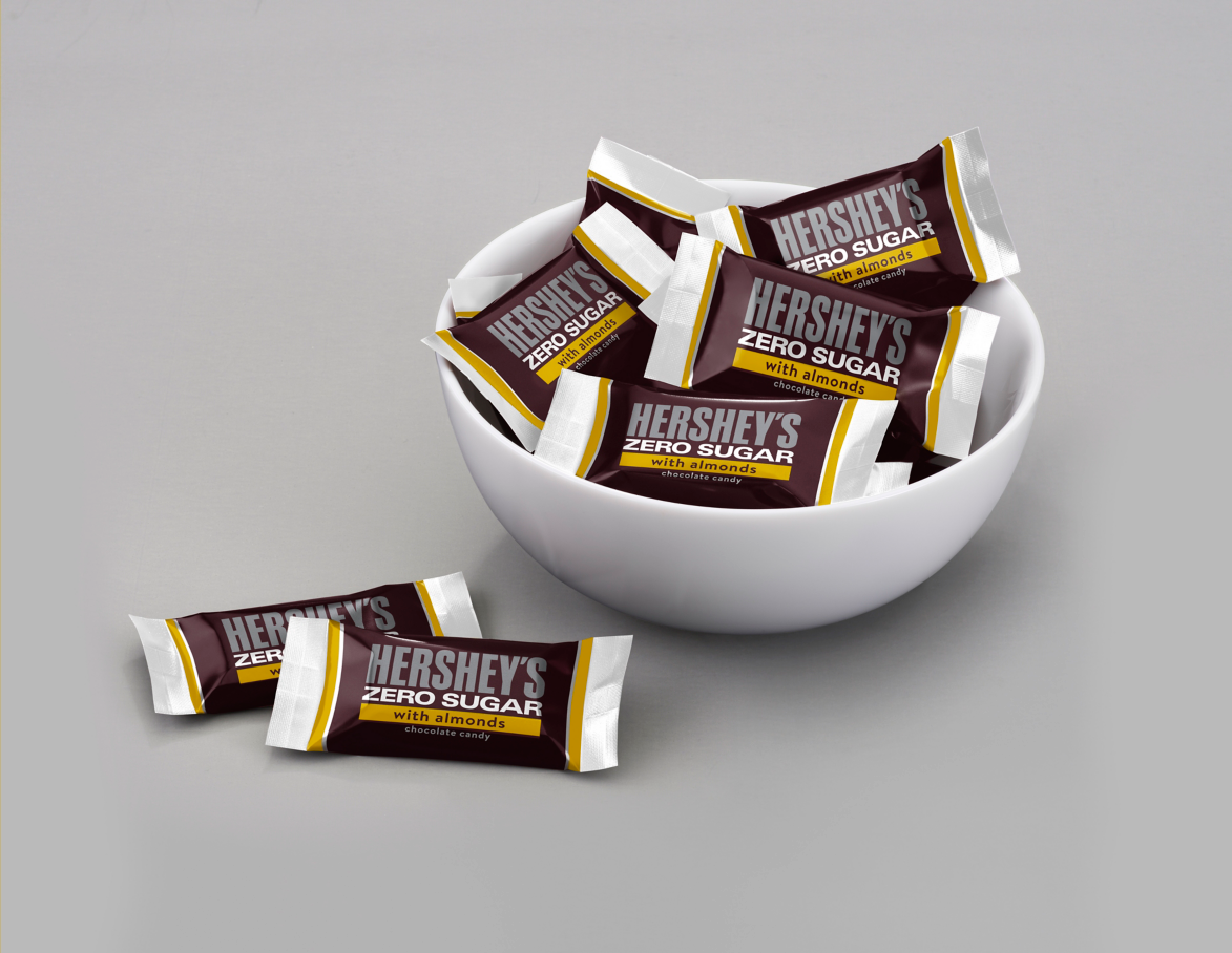 HERSHEY'S zero sugar candy bars inside bowl