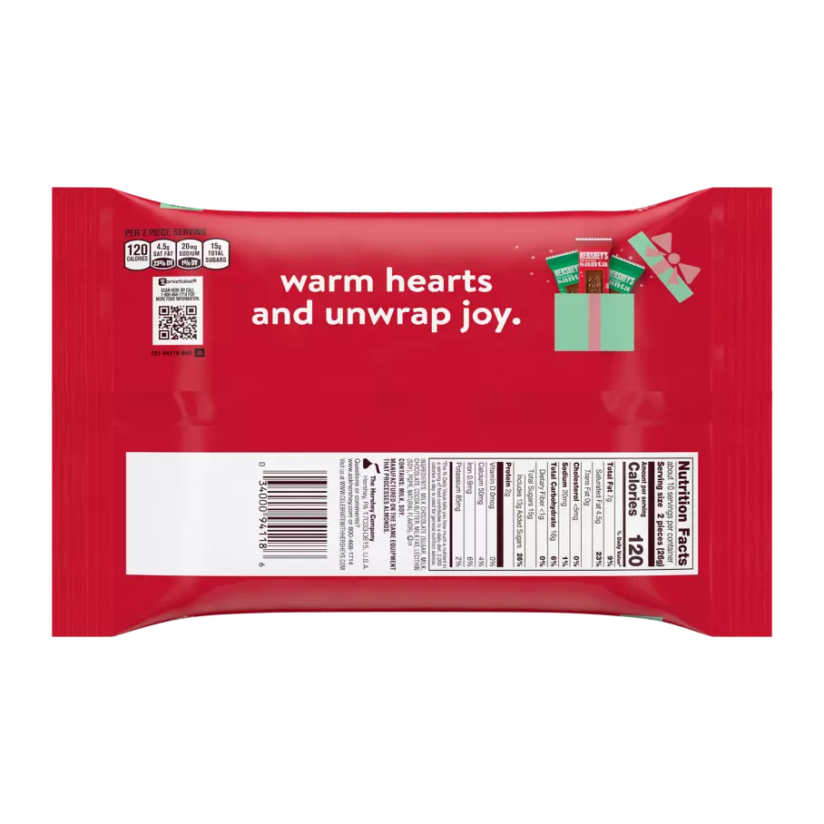 HERSHEY'S Milk Chocolate Snack Size Santas, 9 oz bag - Back of Package
