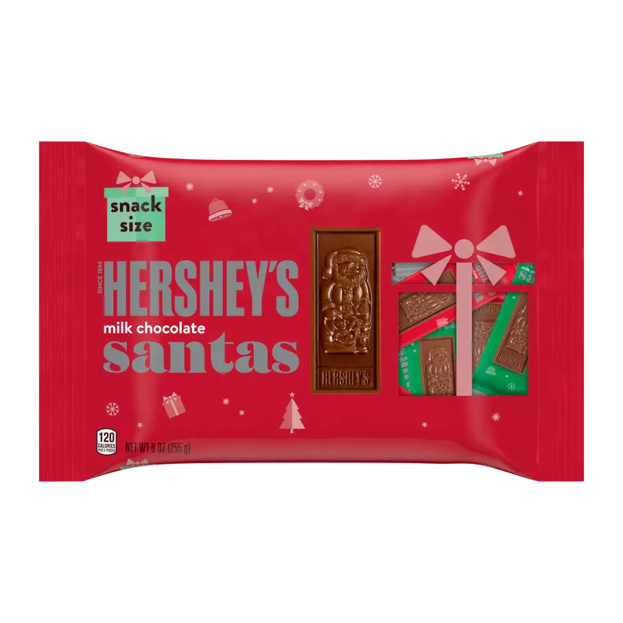 HERSHEY'S Milk Chocolate Snack Size Santas, 9 oz bag - Front of Package