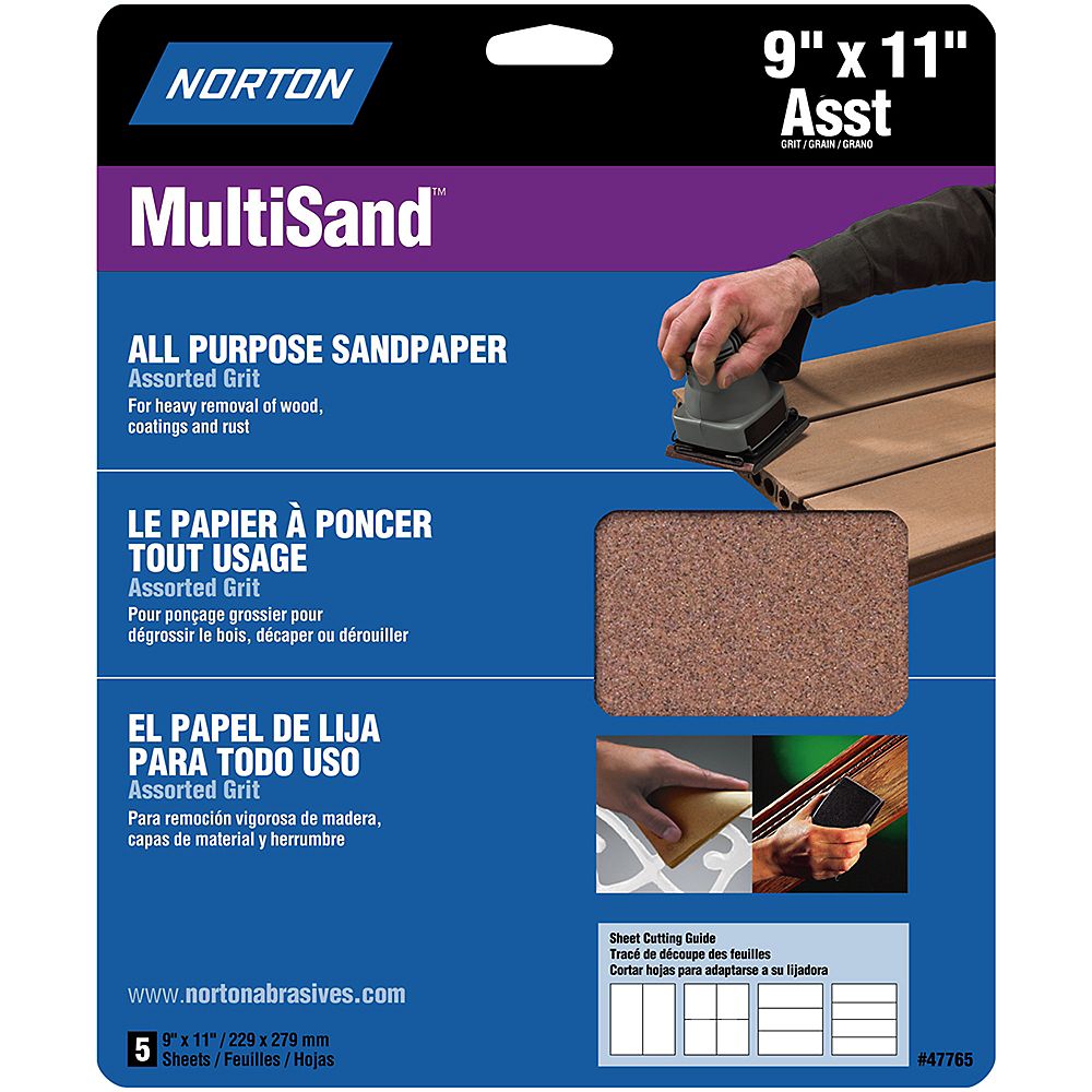 Norton MultiSand 9inch x 11inch Sanding Sheets Assorted Grits (5Pack