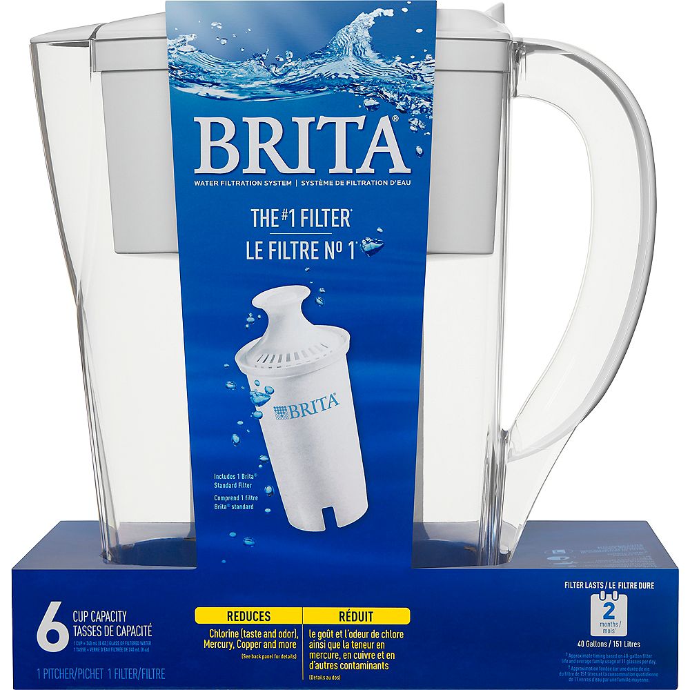 Brita Space Saver Water Filter Pitcher with 1 Replacement Filter, White