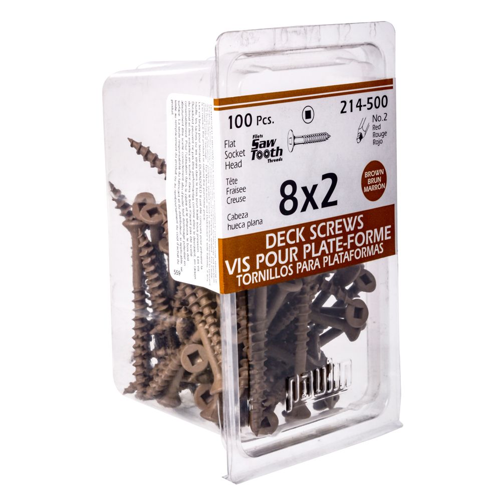 Coated deck screws, cedar, #8, 2inch, flat socket head (square #2) 100ct (622412036455)