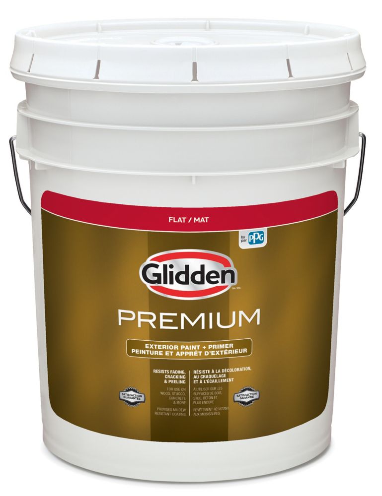 Glidden Premium Exterior Paint + Primer Flat White 18.5 L The Home
