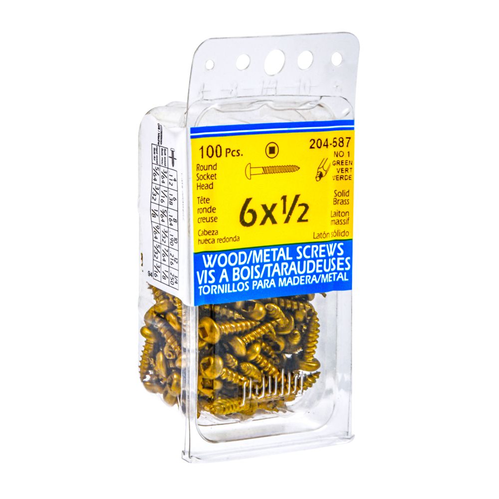 Paulin 6 x 1/2 inch Round Head Square Drive Solid Brass Wood Screws