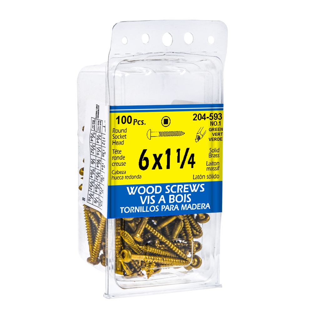 Paulin 6 x 11/4 inch Round Head Square Drive Solid Brass Wood Screws