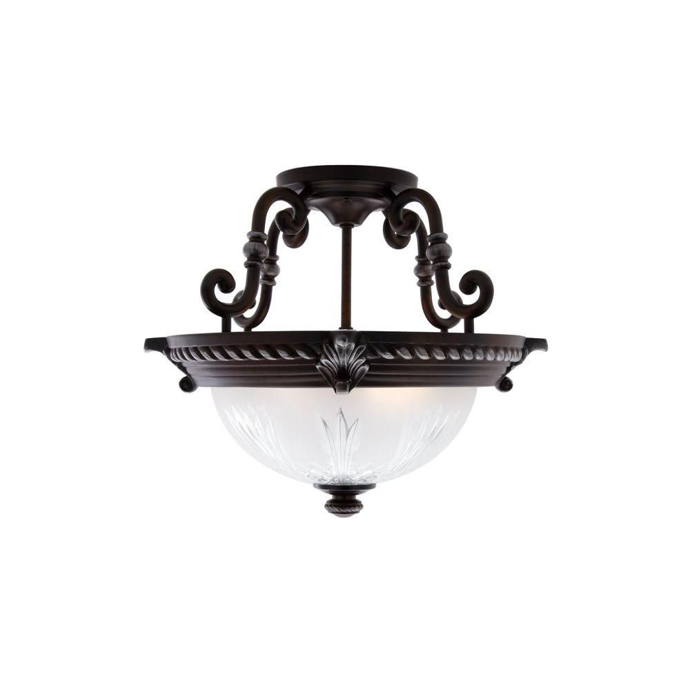 Hampton Bay Pendant Lights Bercello Estates 2-Light Volterra Bronze Semi-Flush Mount 08060