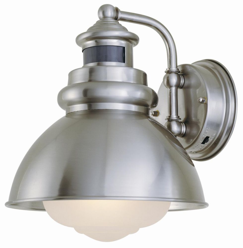 Hampton Bay 1 Light Outdoor Wall Lantern With Motion Sensor Brushed Nickel Finish The Home