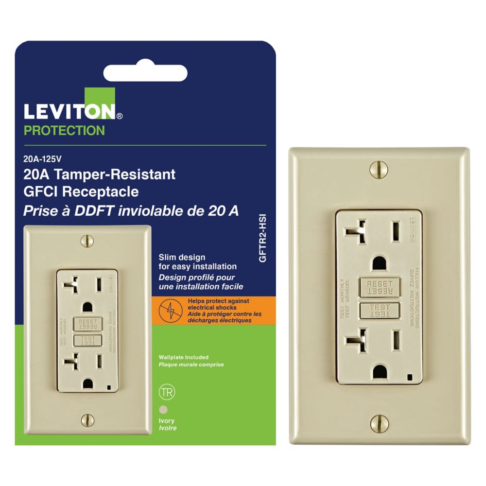 Leviton Decora 20 Amp TamperResistant Slim GFCI Receptacle/Outlet With Wall Plate The Home