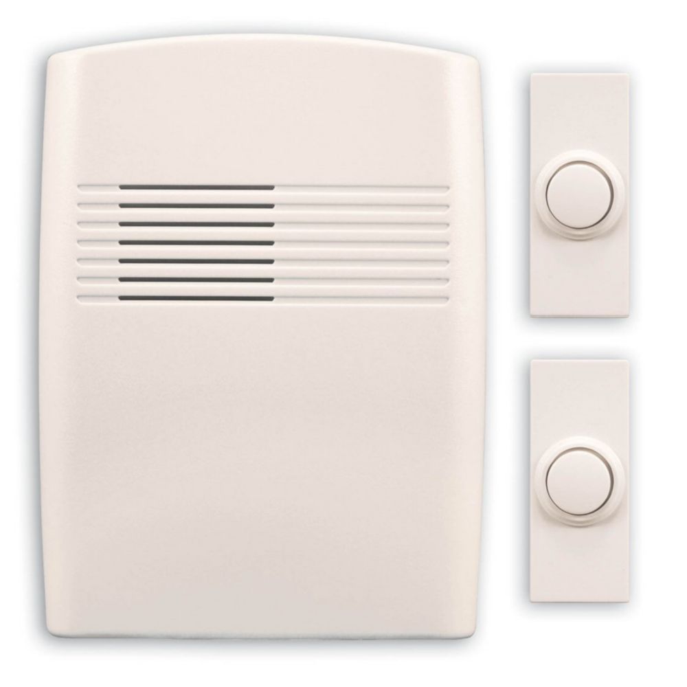 Heath Zenith Wireless Battery Operated OffWhite Door Chime Kit With 2 Push Buttons The Home
