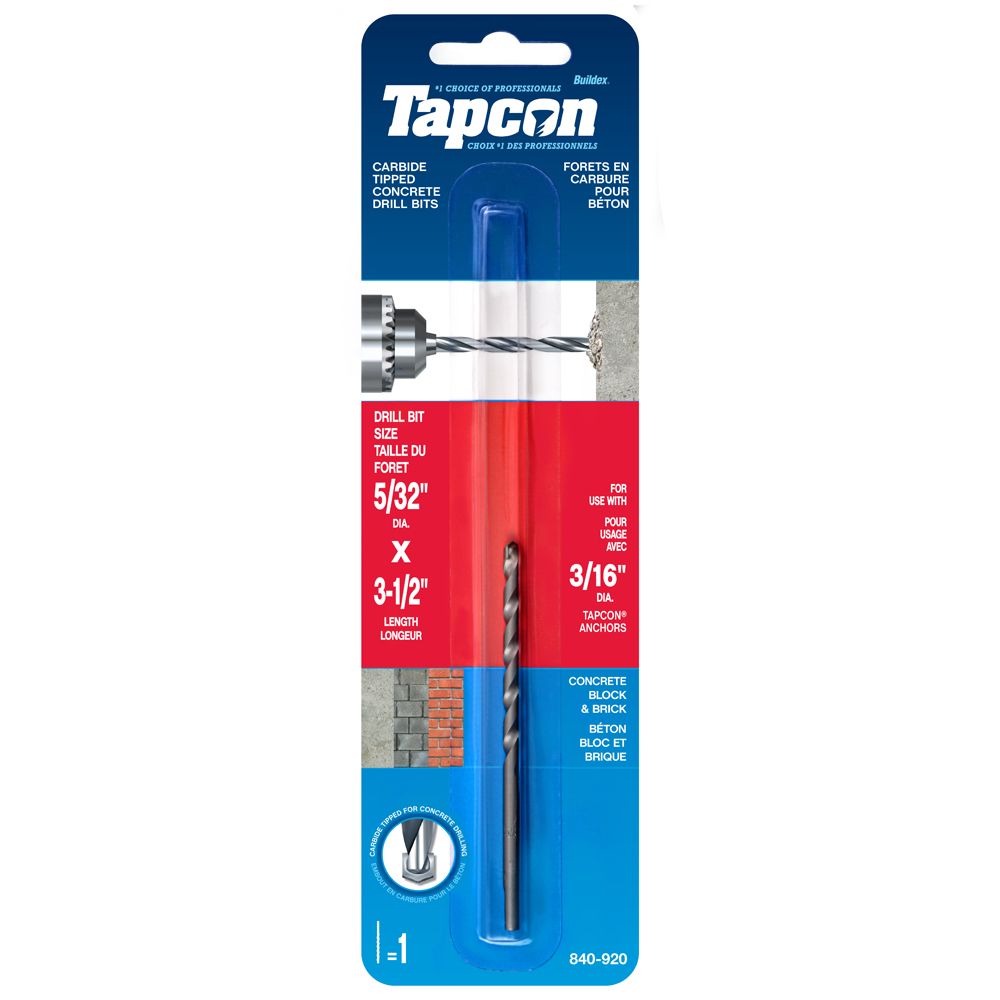 Tapcon 5/32inch x 31/2inch Tapcon Drill Bits The Home Depot Canada